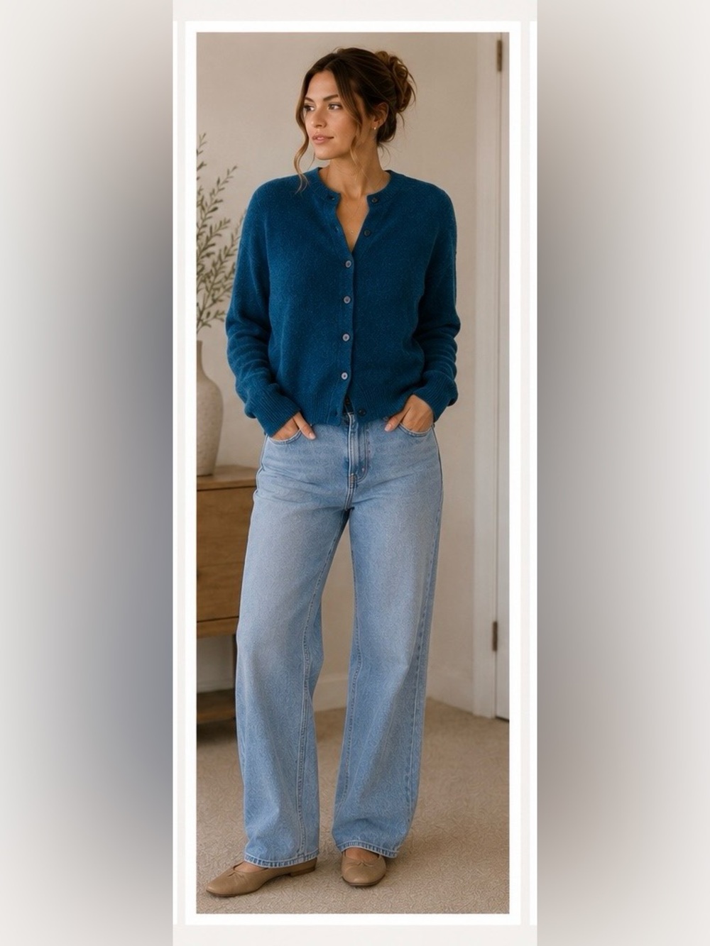 Vintage Pringle 100% Cashmere Cardigan Sapphire Turquoise Blue Size S 6